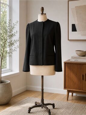 JULES VINTAGE Black Collarless Classic Wool Blazer Jacket